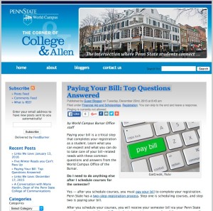 Screen Capture of "The Corner of College And Allen" Blog