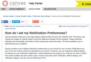 Partial screen preview of the Canvas help center article about notification preferences