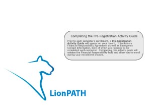 Cover slide of the Registrar's LionPath Pre-Registration Activity Guide