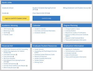Screenshot of LionPATH Launch Page for Graduate Students